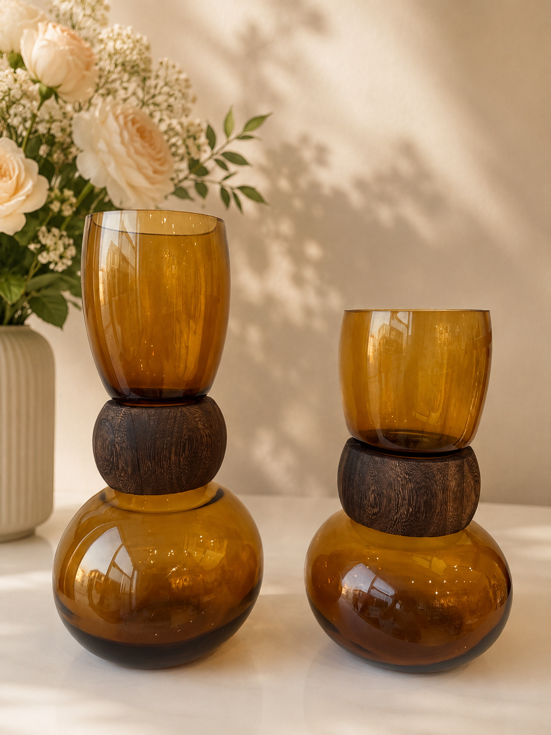 Vase with wood ring set of 2