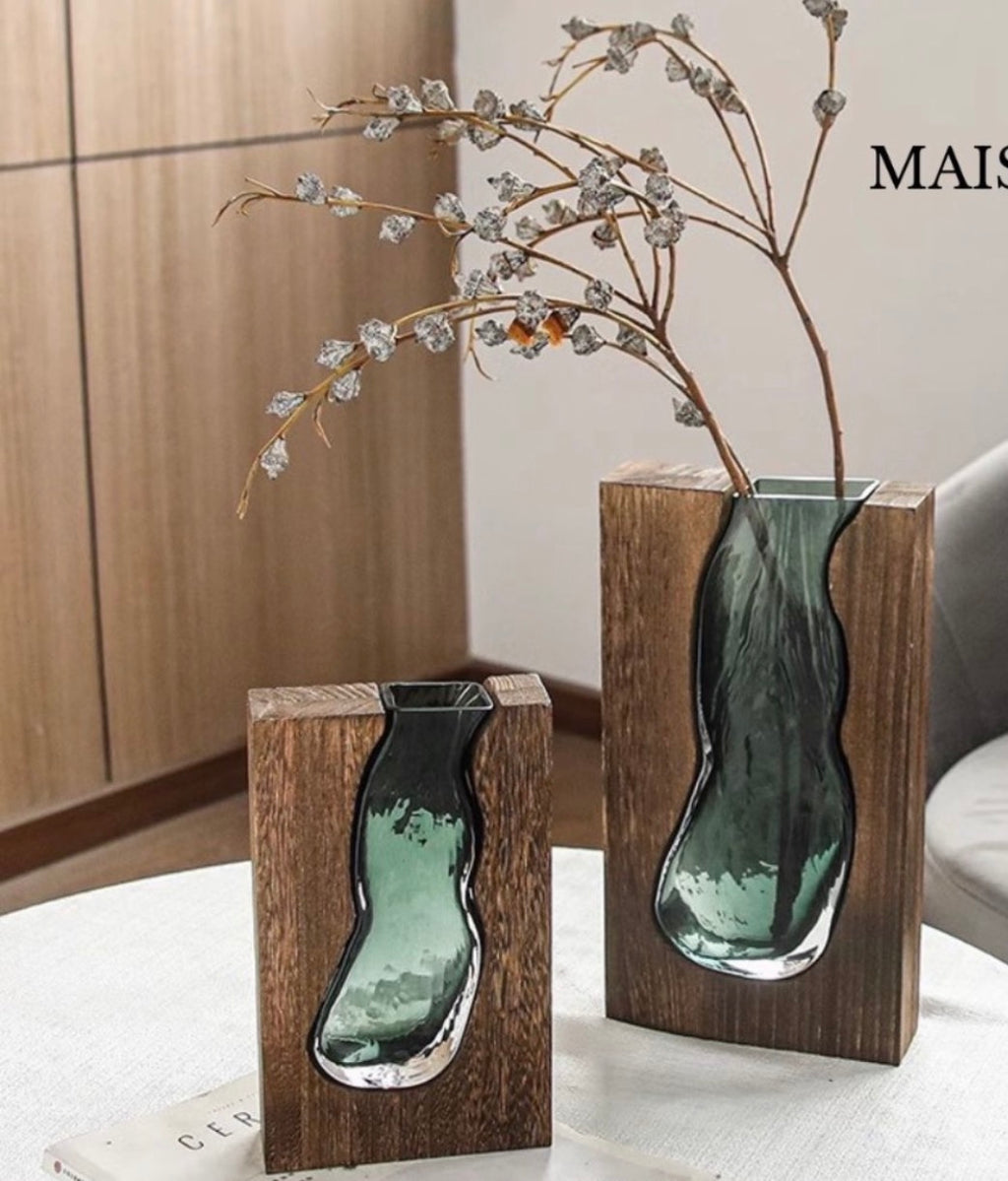 Wooden glass vase Set of 2