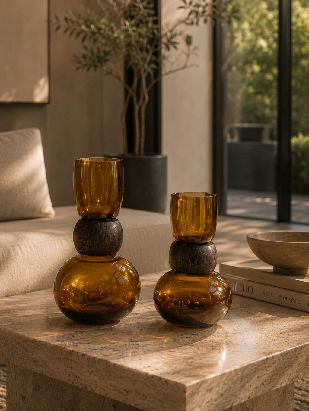 Vase with wood ring set of 2
