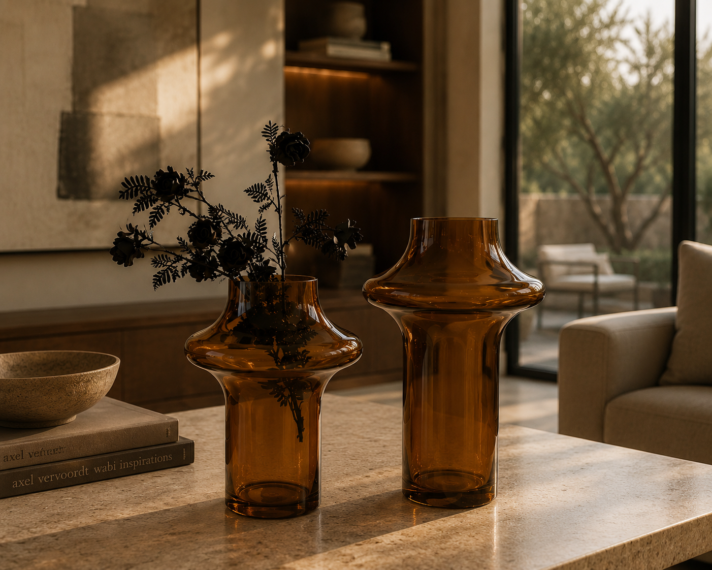 Vase with ring brown set of 2