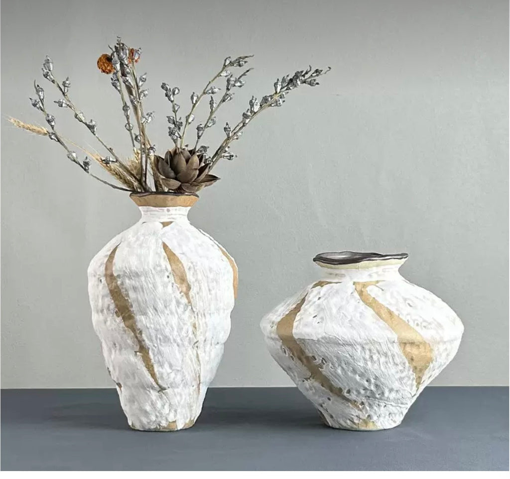 Pottery vase beige set of 2