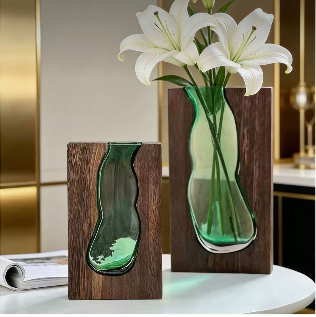 Wooden glass vase Set of 2