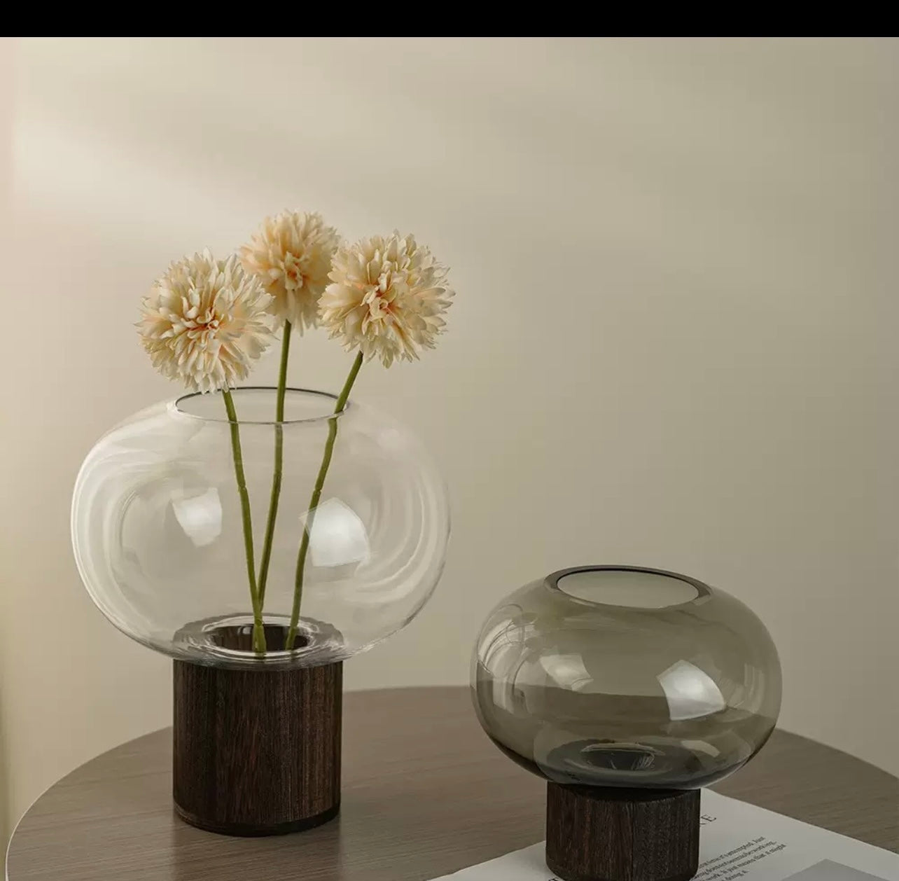 Vase with wooden base set of 2